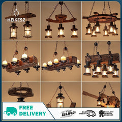 HEIKESZ American Retro Industrial Style Restaurant Coffee Shop Boat Wooden Chandelier Creative Bar Restaurant Box Nostalgic Wood Lamps LED Light for Bedroom Night Aestitic Room Lamp