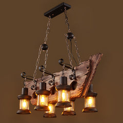 HEIKESZ Retro boat wood lamp creative industrial wind solid wood restaurant ceiling lamp haircut clothing store museum wrought iron chandelier