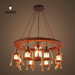 HEIKESZ Retro boat wood chandelier restaurant bar light restaurant table light creative industrial style American personalized lighting