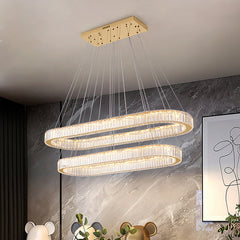 HEIKESZ Modern simple crystal chandelier living room dining room lighting luxury creative led double oval bar table home dining room lamp lighting fixtures for celling lighting