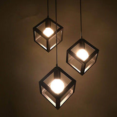 HEIKESZ American Creative Iron Restaurant Retro Industrial Style Loft Chandelier Simple Single-Head Bedroom Square Chandelier american style retro outdoor indoor retro bedroom lamp american-style Industrial wind
