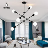 HEIKESZ Nordic Style Living Room Lamp Amazon Cross-Border American Golden Creative Dining Room Bedroom Study Led Wrought Iron Rod-Type Chandelier LED Light for Bedroom Night Aesthetic Room Lamp