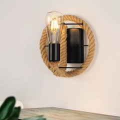 HEIKESZ Vintage Industrial Wall Light Rustic Iron Sconce with Rope Design for Cafe Bar Restaurant Corridor