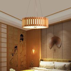 HEIKESZ Japanese Wooden Ceiling Light LED Round Pendant Lamp for Dining Room Bedroom Tatami Tea Living Room Study
