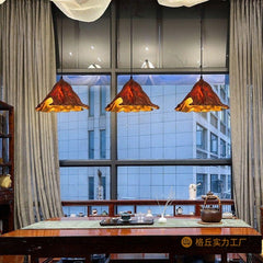 HEIKESZ New Chinese Style Lotus Ceiling Light Creative Artistic Dining Room Bar Pendant Lamp Vintage Retro Lighting for Tea House