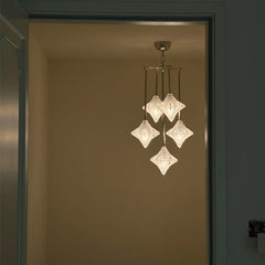 HEIKESZ Vintage Glass Ceiling Light Retro Brass Chandelier Designer Star Pendant for Living Room Dining Island Staircase