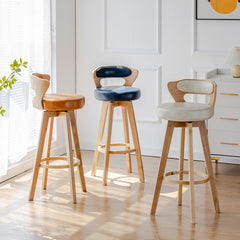 American solid wood bar chair rotating retro backrest high stool light luxury home European cafe front desk bar stool