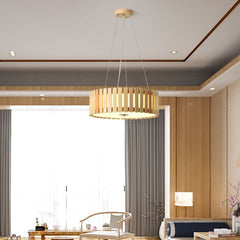 HEIKESZ Japanese Wooden Ceiling Light LED Round Pendant Lamp for Dining Room Bedroom Tatami Tea Living Room Study