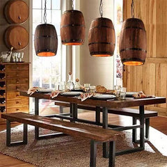 HEIKESZ Vintage Industrial Wooden Barrel Ceiling Light for Farmhouse Winery Bar Cafe Restaurant Decor
