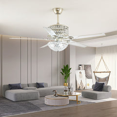 American Luxury Crystal Ceiling Fan Light with Remote Control Variable Frequency for Living Room Bedroom Dining Room