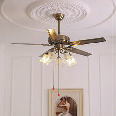 HEIKESZ New Chinese style wood leaf ceiling fan light living room dining room bedroom fan light silent frequency conversion household fan light chandelier cross-border