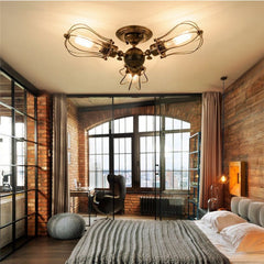 HEIKESZ LOFT Industrial Style Iron Ceiling Light Guest Restaurant Retro Iron Net Pot Cover Bar Counter Balcony Aisle American Creative Light LED Light for Bedroom Night Aesthetic Room Lamp