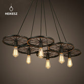 HEIKESZ American Country Creative Personality Industrial Style Chandelier Restaurant Clothing Store Bar Iron Wheel Creative Chandelier american style retro outdoor indoor retro bedroom lamp american-style Industrial wind