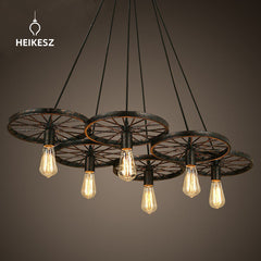 HEIKESZ American Country Creative Personality Industrial Style Chandelier Restaurant Clothing Store Bar Iron Wheel Creative Chandelier american style retro outdoor indoor retro bedroom lamp american-style Industrial wind