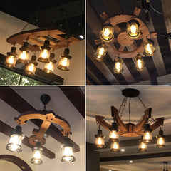 HEIKESZ Retro boat wood lamp creative industrial wind solid wood restaurant ceiling lamp haircut clothing store museum wrought iron chandelier