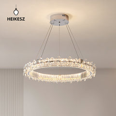HEIKESZ Bedroom modern light luxury living room lamp designer creative warm flower crystal chandelier art round dining room lamp light fixtures for celling lights