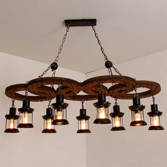 HEIKESZ Loft industrial style retro nostalgic bar chandelier solid wood bar clothing store creative five-ring chandelier