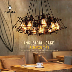 HEIKESZ American Retro Industrial Style Iron Cage Chandelier Living Room Dining Room Coffee Shop Bar Internet Coffee Clothing Shop Small Rubik's Cube Lights LED Light for Bedroom Night Aesthetic Room Lamp