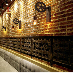 HEIKESZ LOFT Industrial Wind Wall Lamp Restaurant and Cafe Leisure Bar Creative Pulley Lamp American Retro Bar Decoration Wall Lamp LED Light for Bedroom Night Aesthetic Room Lamp