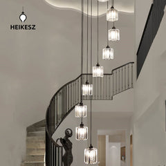 HEIKESZ Personalized rotating staircase chandelier modern minimalist creative duplex floor living room Nordic villa staircase crystal chandelier lamp lighting fixtures for celling lighting