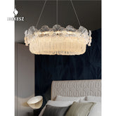 HEIKESZ Full Spectrum French Luxury Crystal Flower Ceiling Light for Living Room Bedroom Dining Room Glass Design