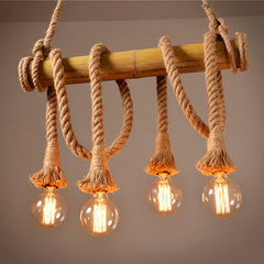 HEIKESZ Retro Rope Bamboo Pipe Chandelier Guest Cafe Bedroom Aisle Creative Bamboo Clothing Shop Bar Decoration Lamp LED Light for Bedroom Night Aesthetic Room Lamp