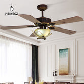HEIKESZ Vintage American Ceiling Fan Light with Wood Blades Energy Saving Silent Motor Nordic Style for Living Room Dining Room Home Decor