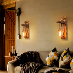 HEIKESZ American Retro Wooden Wall Lamp Restaurant Coffee Shop Bar Lamp Industrial Style Aisle Corridor Creative Decorative Light LED Light for Bedroom Night Aesthetic Room Lamp