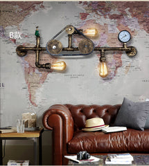 HEIKESZ LOFT Industrial Gear Pipe Wall Lamp Guest Restaurant Cafe Leisure Bar Counter American Retro Shop Decorative Light LED Light for Bedroom Night Aesthetic Room Lamp