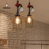 HEIKESZ American Retro Iron Art Pendant Lamp Creative Industrial Wind Iron Cage Lamp Restaurant Bar Corridors Hallway Lamps Water Pipe Light LED Light for Bedroom Night Aesthetic Room Lamp