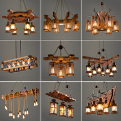 HEIKESZ Loft industrial wind chandelier American retro restaurant B & B bar bar creative personality barbecue shop wood lamps