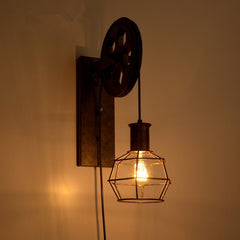 HEIKESZ LOFT Industrial Wind Wall Lamp Restaurant and Cafe Leisure Bar Creative Pulley Lamp American Retro Bar Decoration Wall Lamp LED Light for Bedroom Night Aesthetic Room Lamp