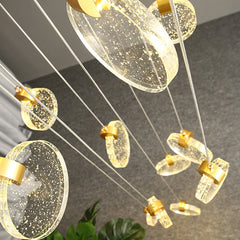 HEIKESZ Modern Minimalist Crystal Long Chandelier for Staircase Loft Villa Nordic LED Ceiling Light Dining Living Room Bedroom Pendant