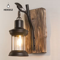 HEIKESZ Vintage Industrial Wall Light American Retro Loft Style Solid Wood Creative Decor for Bar Cafe Restaurant