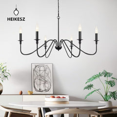 HEIKESZ Simple Luxury American Iron Chandelier Ceiling Light for Living Room Dining Bedroom Farmhouse Balcony Hallway Lighting