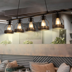 HEIKESZ Industrial Style Creative Living Room Restaurant Bar Table Chandelier Vintage Iron Lamp Hot Pot Milk Tea Shop Multi-Head in-Line Lamps Led Light for Bedroom Night Aesthetic Room Lamp