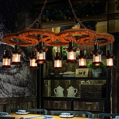 HEIKESZ Loft industrial style retro nostalgic bar chandelier solid wood bar clothing store creative five-ring chandelier