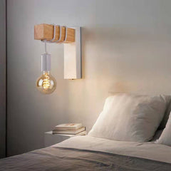 HEIKESZ Modern simple retro wall lamp bedroom living room bedside lamp creative personality wrought iron wood Nordic wall lamp stair lamp
