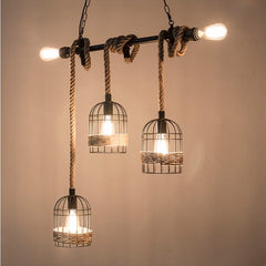 HEIKESZ American Industrial Style Water Pipe Pendant Lamp Restaurant Coffee Shop Creative Rope Light Bar Loft Retro Iron Art Pendant Lamp LED Light for Bedroom Night Aesthetic Room Lamp