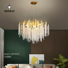 HEIKESZ Modern Crystal Chandelier Luxury Water Drop Branch Design for Living Room Dining Room Bedroom Villa Lighting