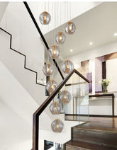 HEIKESZ Nordic Creative Staircase Chandelier Modern Ceiling Light for Living Room Dining Room Villa Duplex Rotating Staircase Long Pendant Light