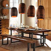 HEIKESZ Vintage Industrial Wooden Barrel Ceiling Light for Farmhouse Winery Bar Cafe Restaurant Decor