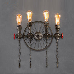 HEIKESZ LOFT Industrial Wind Wheel Wall Light Guest Restaurant and Cafe Bar Counter Creative American Retro Iron Art Decorative Wall Lamp LED Light for Bedroom Night Aesthetic Room Lamp