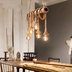 HEIKESZ Retro Rope Bamboo Pipe Chandelier Guest Cafe Bedroom Aisle Creative Bamboo Clothing Shop Bar Decoration Lamp LED Light for Bedroom Night Aesthetic Room Lamp