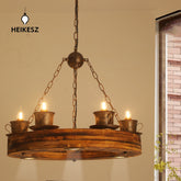 Vintage Industrial Wood Ceiling Light American Style for Living Rooms Cafe Hotel Lobby Creative Lighting