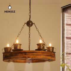 Vintage Industrial Wood Ceiling Light American Style for Living Rooms Cafe Hotel Lobby Creative Lighting