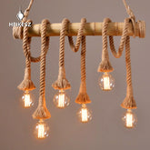 HEIKESZ Retro Rope Bamboo Pipe Chandelier Guest Cafe Bedroom Aisle Creative Bamboo Clothing Shop Bar Decoration Lamp LED Light for Bedroom Night Aesthetic Room Lamp