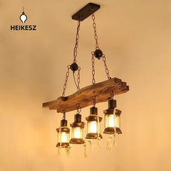 HEIKESZ American Retro Boat Wooden Chandelier Dining Room/Living Room Coffee Shop Creative Clothing Store Leisure Bar Snack Bar Personality Chandelier LED Light for Bedroom Night Aesthetic Room Lamp