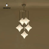 HEIKESZ Vintage Glass Ceiling Light Retro Brass Chandelier Designer Star Pendant for Living Room Dining Island Staircase