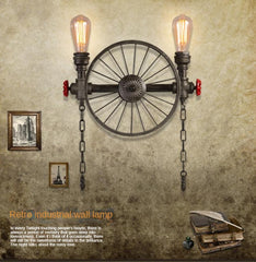 HEIKESZ LOFT Industrial Wind Wheel Wall Light Guest Restaurant and Cafe Bar Counter Creative American Retro Iron Art Decorative Wall Lamp LED Light for Bedroom Night Aesthetic Room Lamp